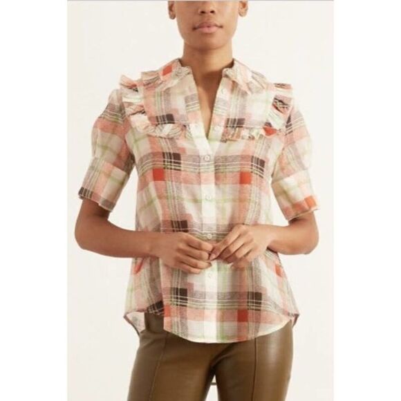 Lee Mathews Eugenie Plaid Ruffle Top Sz. 1 (US 4) - Picture 1 of 8